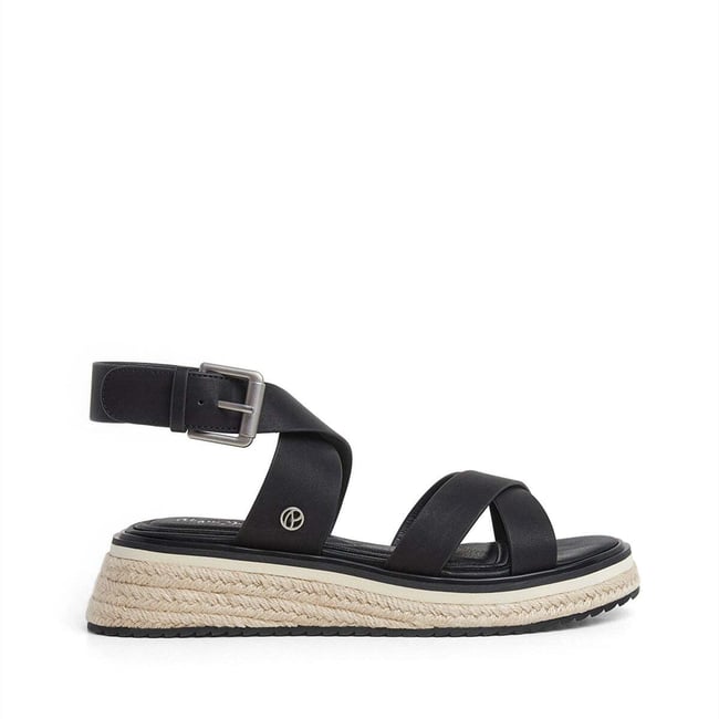 Sandales Compensées À Brides Croisées noir <span itemprop=