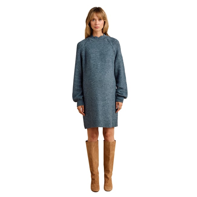 Robe pull grossesse et allaitement bleu grisé <span itemprop=