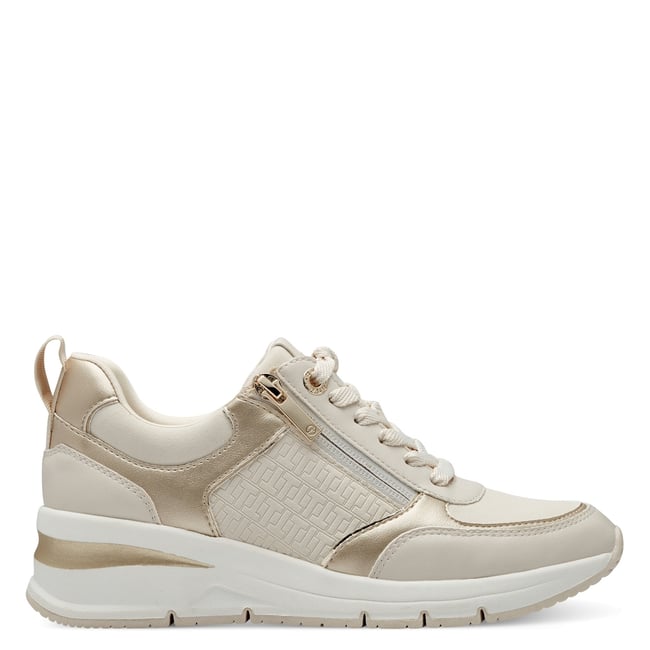 Baskets compensées et zippées beige crème combiné <span itemprop=