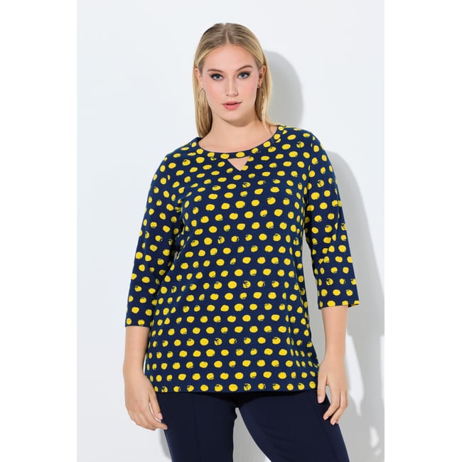 T-shirt à pois, col rond et manches 3/4 colza jaune <span itemprop=