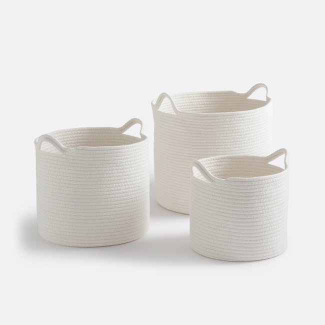 Round Baskets with Handles, Set of 3, Kesia, ecru, LA REDOUTE INTERIEURS