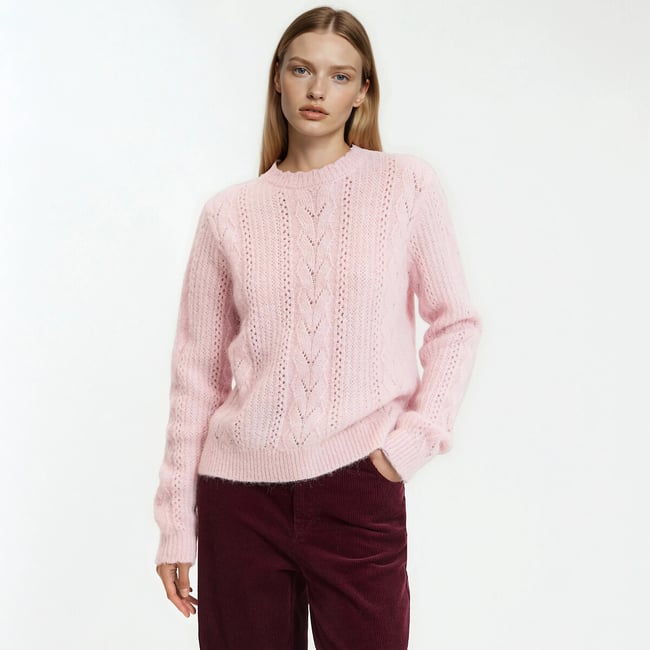 Джемпер из ажурного трикотажа, смесь шерсти и альпаки розовый LA REDOUTE COLLECTIONS