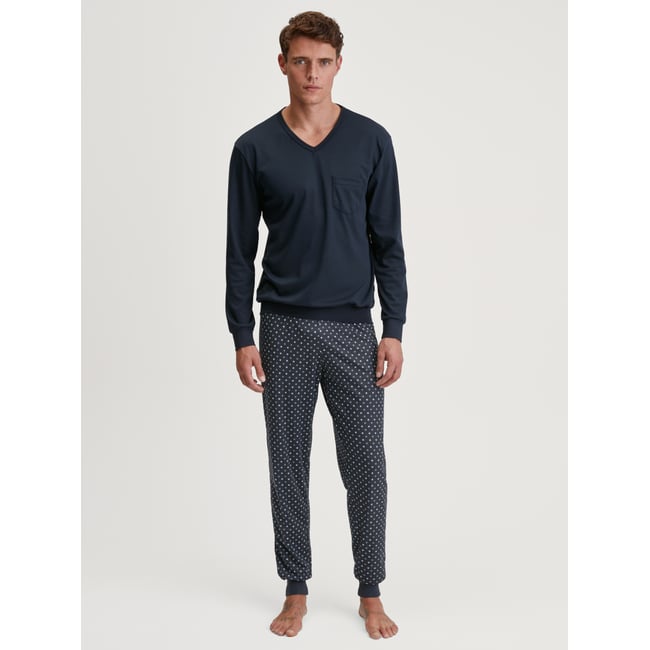 Pyjama avec bords élastiques manches longues Coton RELAX STREAMLINE saphir bleu <span itemprop=
