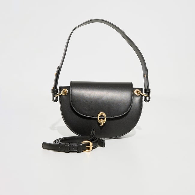 Sac bandoulière demi-lune noir <span itemprop=