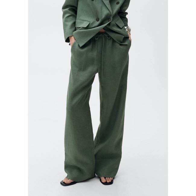 Pantalon droit lin vert forêt <span itemprop=