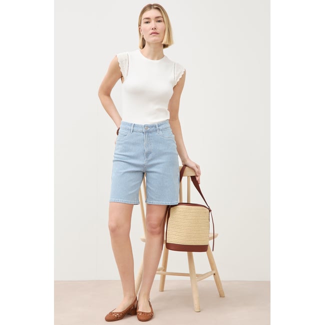 Bermuda large taille haute en jeans bleu <span itemprop=