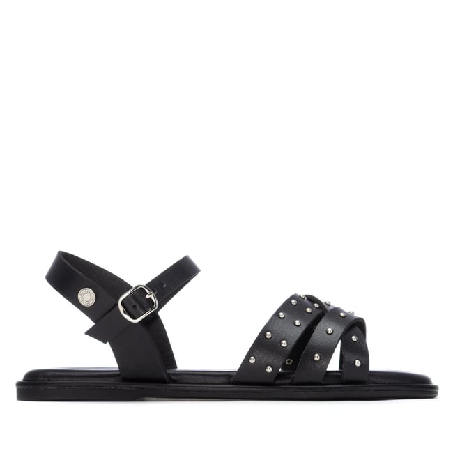 Sandale Plaine Décontractée Boucle noir <span itemprop=