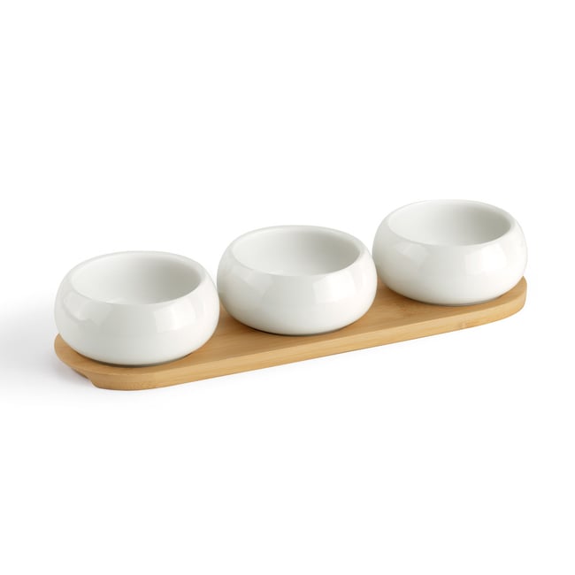 Set de 3 coupelles apéritives en céramique avec plateau en bambou - TAPAS Couleur v002227 <span itemprop=