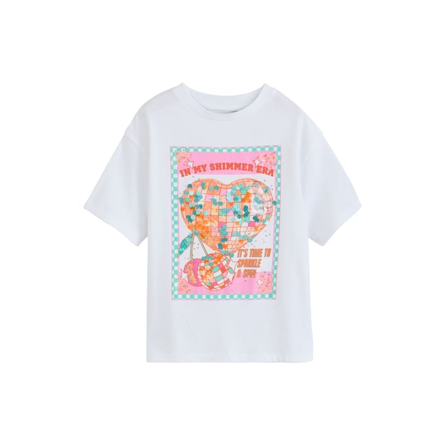 T-shirt oversize à sequins cœur disco blanc <span itemprop=