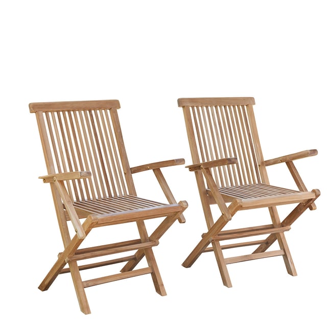 Lot de 2 fauteuils de jardin en teck massif pliants  MIDLAND naturel <span itemprop=