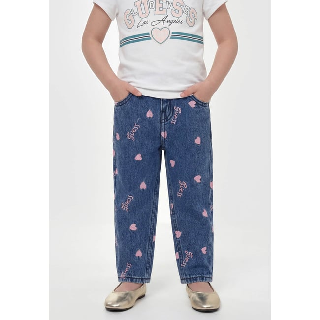Jeans Brodés Mom Fit bleu <span itemprop=