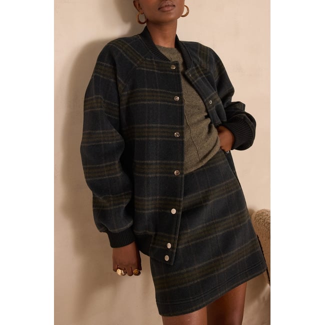 Bomber en laine à carreaux KIM bleu <span itemprop=