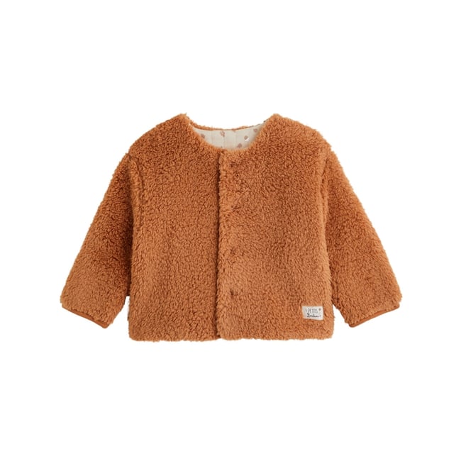 Veste réversible bébé en sherpa Caramel marron <span itemprop=