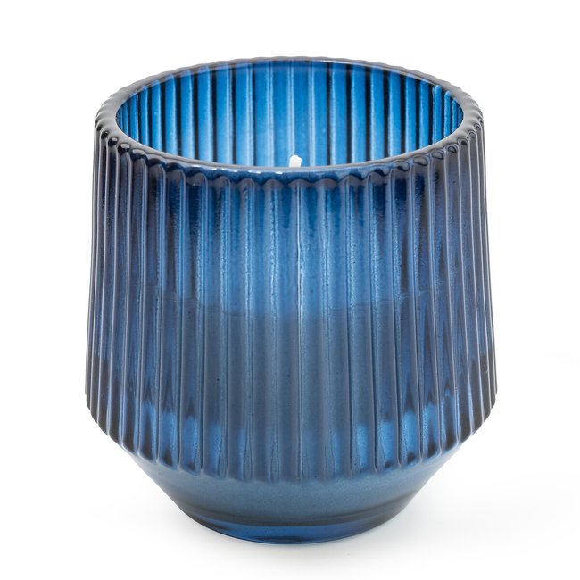 Small Midnight Pomegranate Ridged Candle, blue, SO'HOME