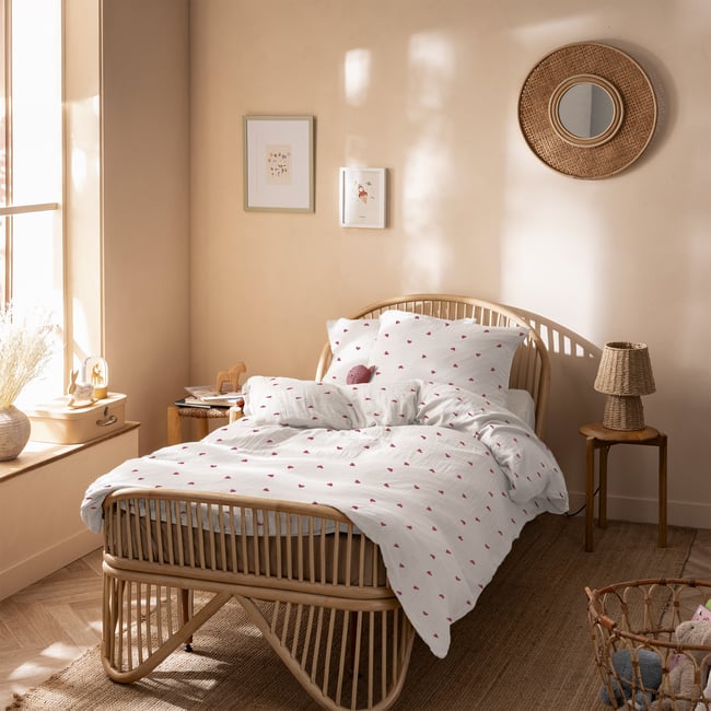 Parure de lit imprimée en gaze de coton, COEUR blanc <span itemprop=