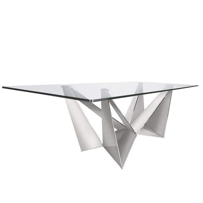 Table à manger rectangulaire verre trempé et acier chromé Couleur verre | acier <span itemprop=