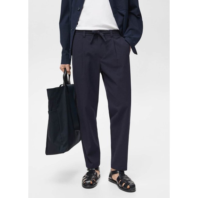 Pantalon coton seersucker bleu nuit <span itemprop=