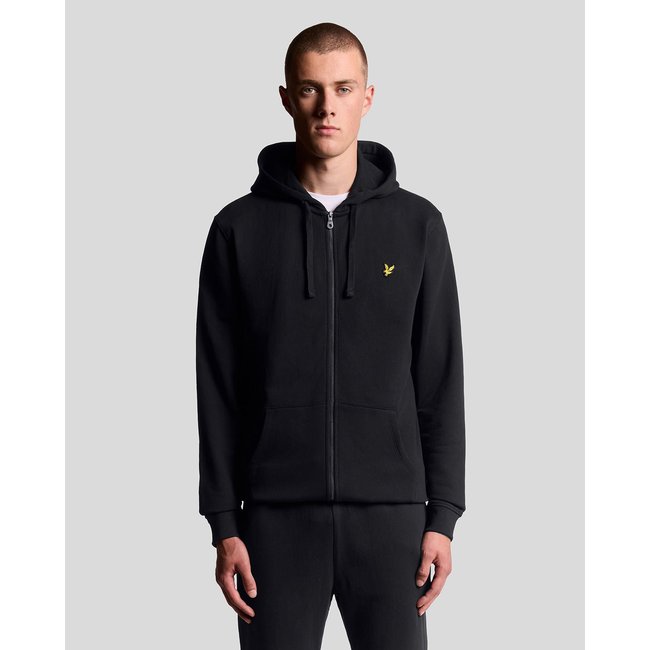 Sweat à capuche zippé en coton loopback noir jais <span itemprop=