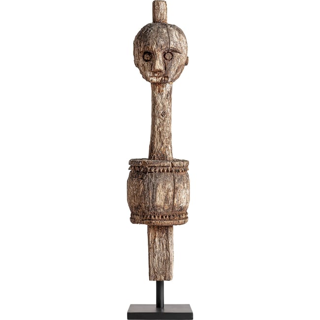 Sculpture ethnique en bois de manguier Couleur marron vieilli et noir <span itemprop=