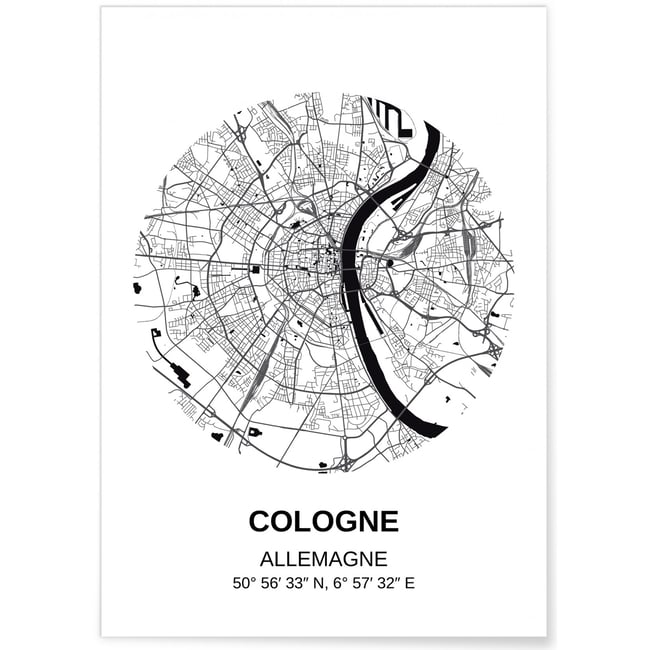 Affiche Carte Cologne Couleur blanc <span itemprop=