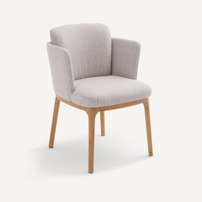 Fauteuil de table pied en chêne et tissu Jabote Couleur rayé gris blanc <span itemprop=