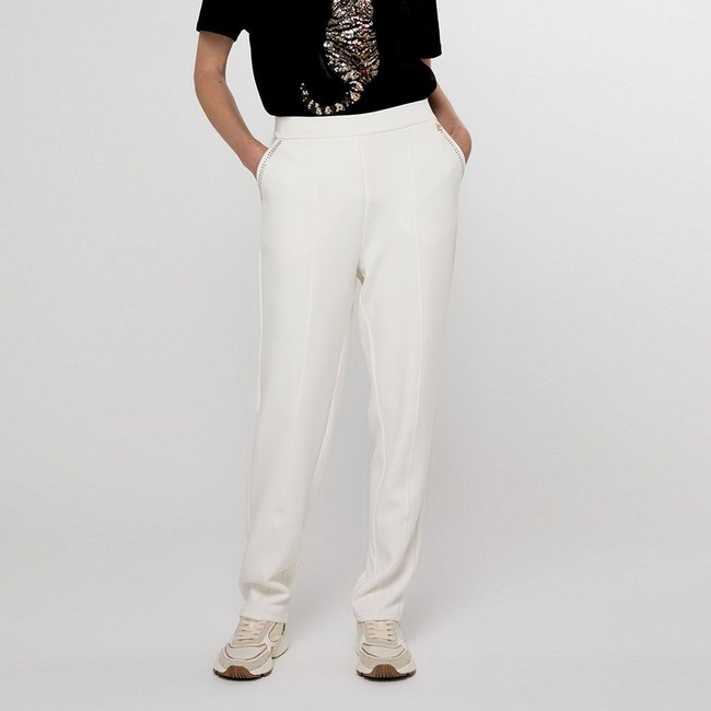 Pantalon de jogging droit à pinces crème <span itemprop=