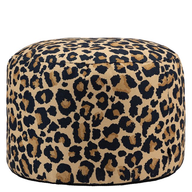 Pouf repose-pieds rond en tissu imprimé Oeko-Tex® - MILANO Couleur léopard <span itemprop=
