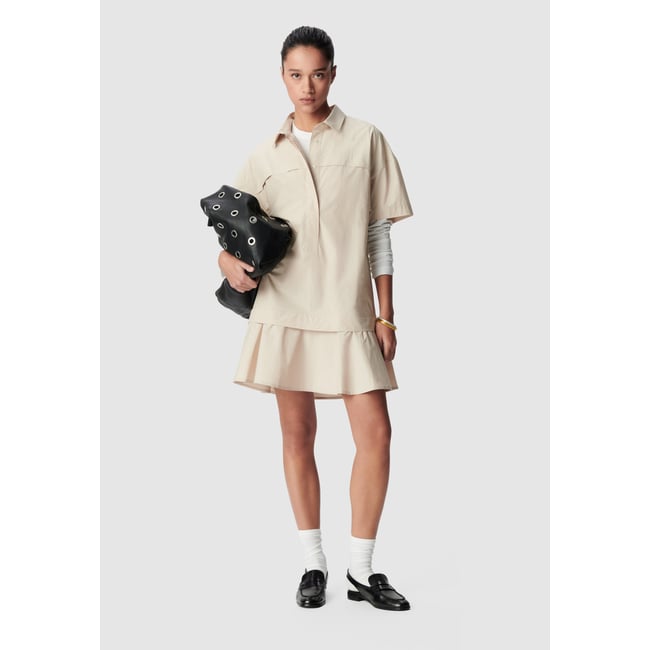 Robe courte trompe-l'oeil jupe  beige <span itemprop=