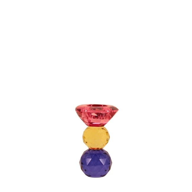 Bougeoir 3 couleurs en cristal à facettes 13cm Couleur rouge <span itemprop=