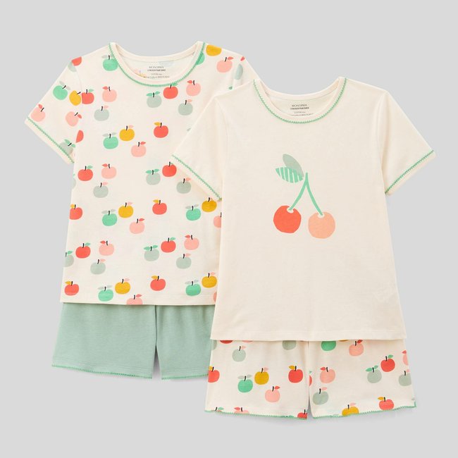 Lot de 2 pyjamas shorts imprimé en jersey coton BIO GOTS givre <span itemprop=
