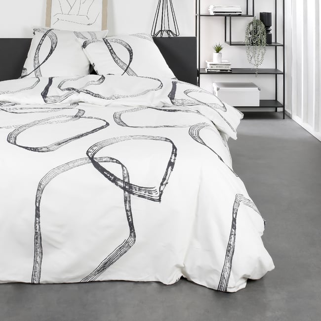 Parure de lit 2 personnes imprimé géométrique coton SUNSHINE DOMI blanc <span itemprop=