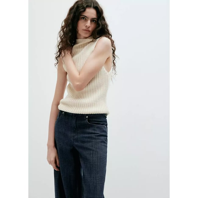 Jean wide leg à carreaux bleu <span itemprop=