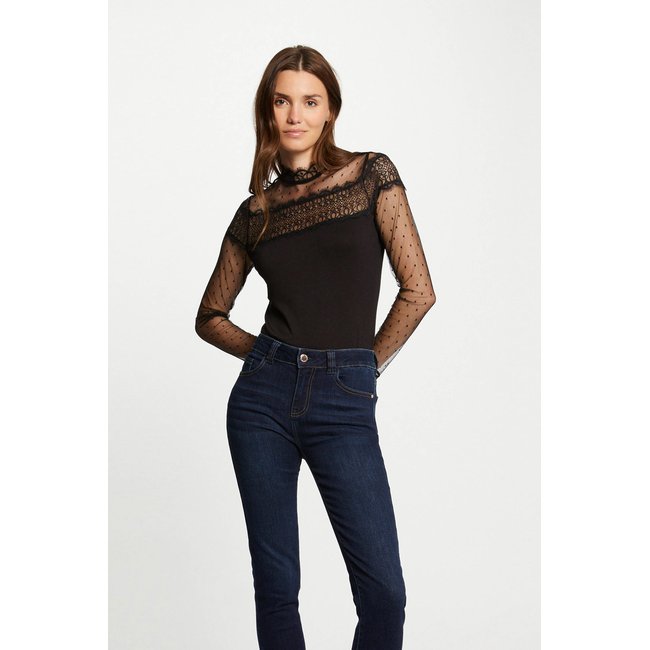 T-shirt manches longues à dentelle noir <span itemprop=