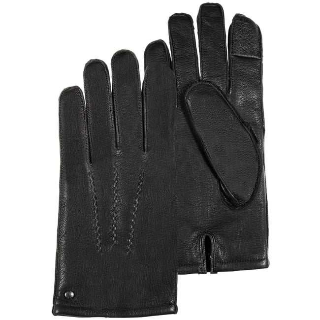 Gants tactiles, en cuir de chèvre, doublé imitation fourrure noir <span itemprop=