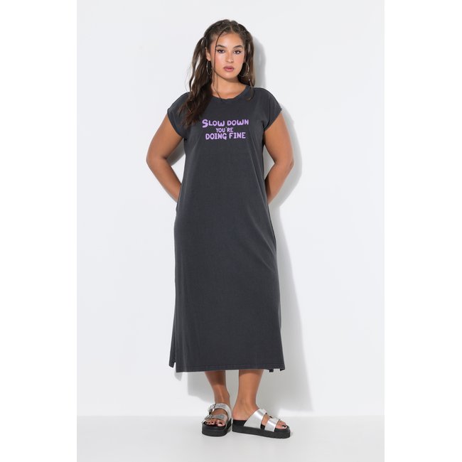 Robe midi oversized en jersey chiné anthracite <span itemprop=