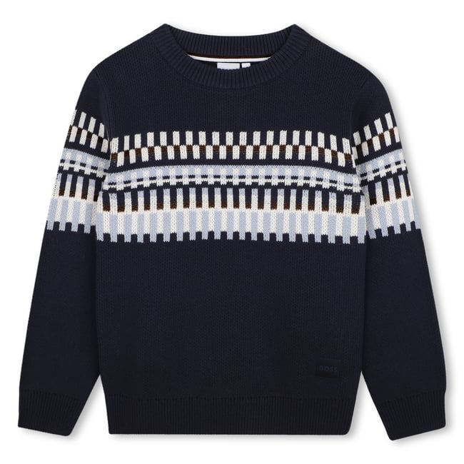 Pull tricot bleu cargo <span itemprop=