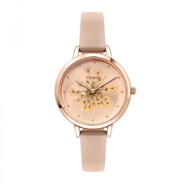 Montre Analogique En Acier Fleurette rose <span itemprop=