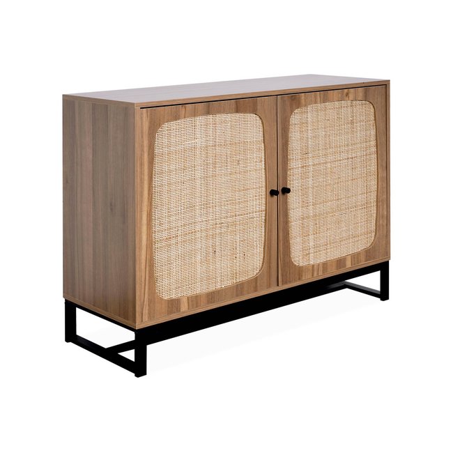 Buffet décor bois et cannage 2 portes 100cm RETRO Couleur naturel <span itemprop=