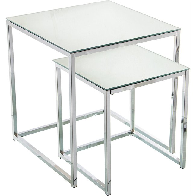 Tables gigognes métal et verre (lot de 2) Couleur métal brillant effet miroir <span itemprop=