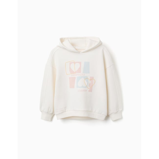 Sweat en coton à capuche avec imprimé cœur blanc <span itemprop=