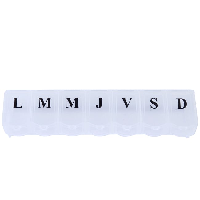 Pilulier 7 jours plastique transparent 16.5x4x3cm Couleur transparent <span itemprop=