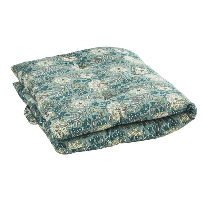 Matelas d'assise banquette coton floral vert <span itemprop=