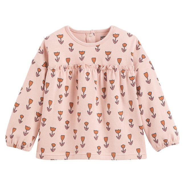 Camisola de mangas compridas, estampado floral bege mesclado <span itemprop=