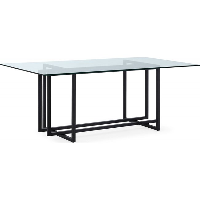 Table à dîner en verre et métal design Couleur verre trempé et métal noir <span itemprop=