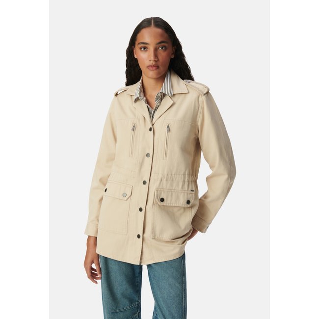 Veste saharienne broderies épaules beige clair <span itemprop=