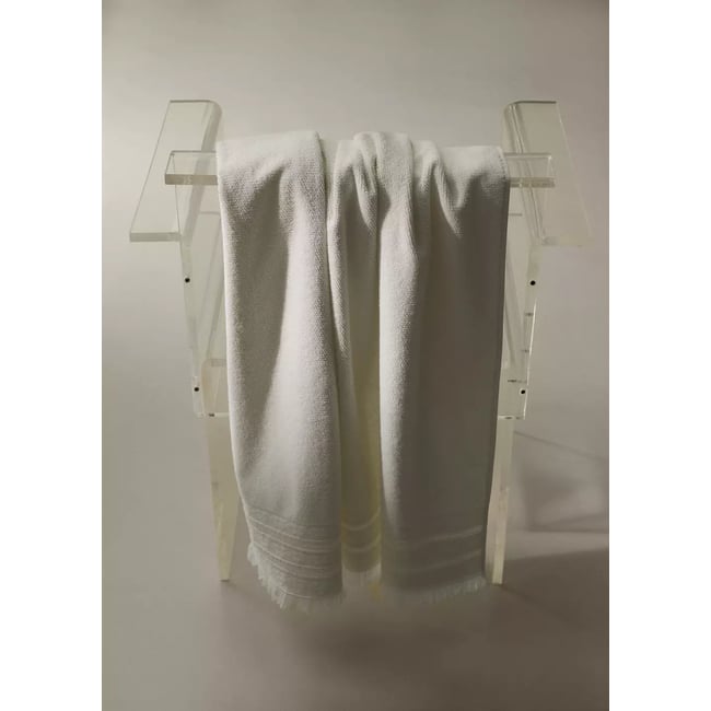 Drap de bain coton bouclette à franges écru <span itemprop=