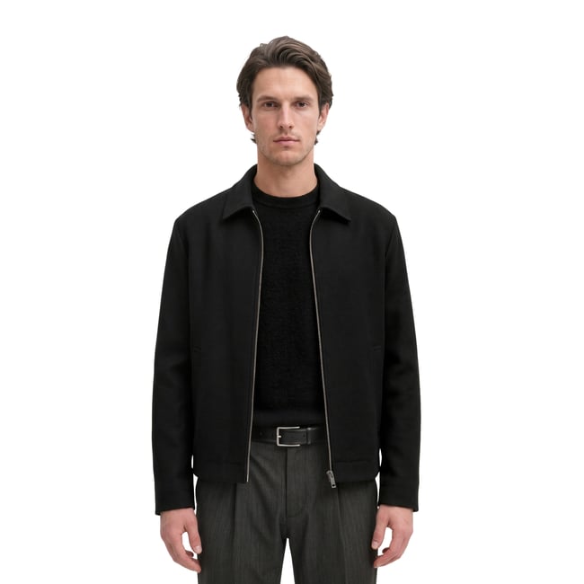 Veste en laine coupe classique en mélange de laine vierge douce noir <span itemprop=