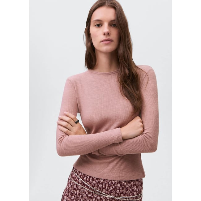 T-shirt maille manches longues rose pâle <span itemprop=