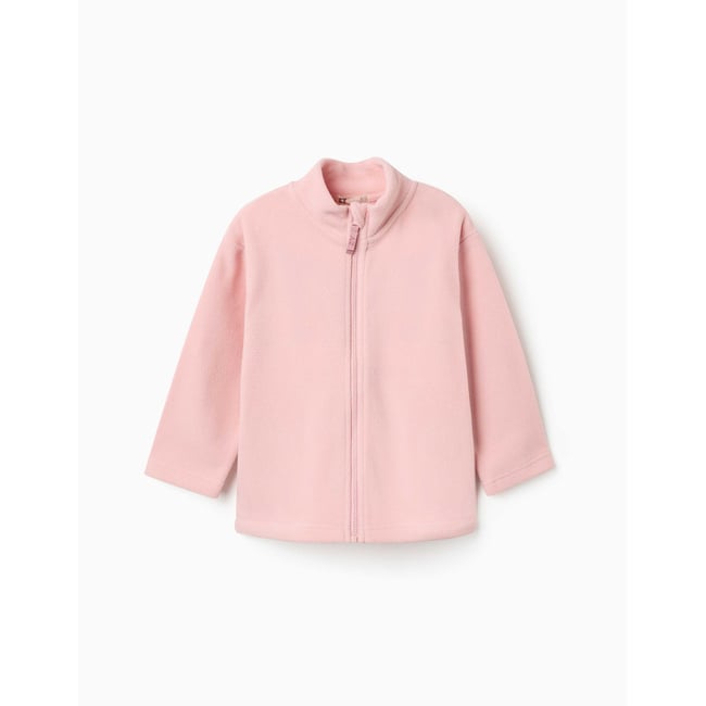 Veste en polaire à col montant rose clair <span itemprop=