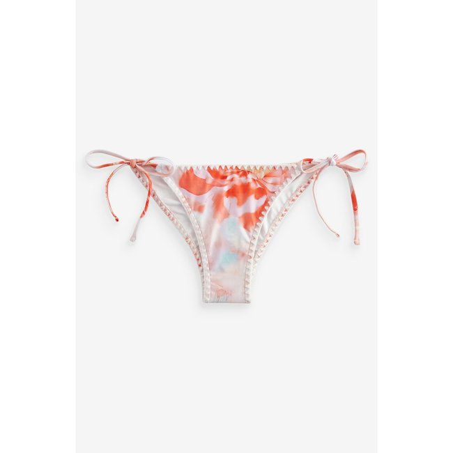 Bas de bikini en point surjet à nouer coral pink floral <span itemprop=